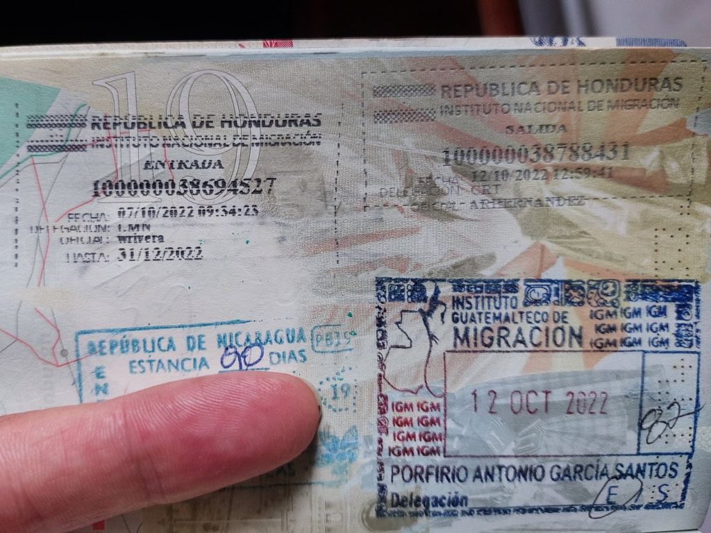 Guatemala entry stamp at the Corinto frontera